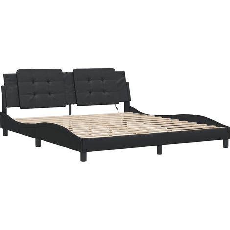 Vidaxl – Cadre de lit noir 180x200 cm avec LED – Similicuir durable – Lattes de contreplaqué – Design moderne avec connecteur USB (1/5)