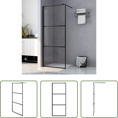 vidaXL Parete Doccia Walk-in in Vetro Trasparente ESG Nera 100x195 cm