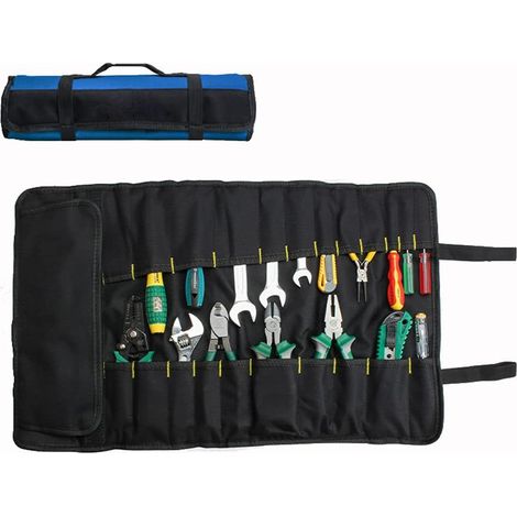 Tool Roll Bag, 37 Pocket Tool Bags, Multi-Purpose Tool Roll Up Bag, Tool Wrap Roll Organisers, Portable Tool Pouch, Screwdriver Spanner Roll Tools Storage - Blue (1/5)