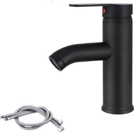 Waschtisch in Mattschwarz, Mischbatterie für Warm- und Kaltwasser, Einhebel-Waschtischarmatur (Farbe: kurzes Schwarz) (1/5)