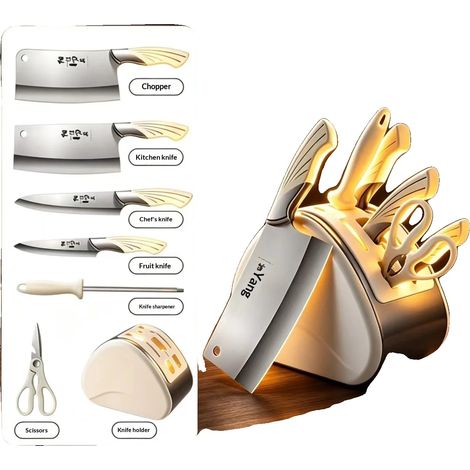 Juego de cuchillos de cocina, calidad profesional, diseño ergonómico, blanco. (1/2)