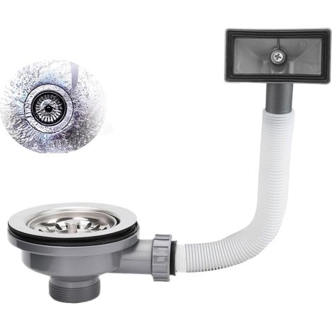 Kit de vidage d'évier de cuisine en acier inoxydable - Mini filtre à panier G1½", 114 mm - Tuyaux de trop-plein avec couvercle de vidange carré (1/5)