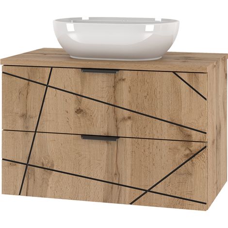 Waschtisch 80cm Teren mit 2 Schubladen, Holzoptik