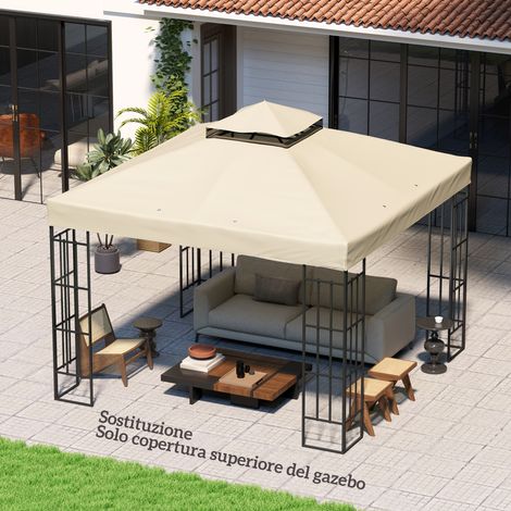 3x3m Gartenpavillon-Überdachung, 2-lagiges Ersatzdach aus Polyester mit UV-Schutz 30+, Creme