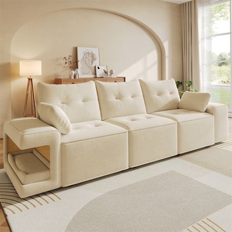Canapé Modulaire 3 Places - 229.5x78x84cm - Canapé Nuage en Velours avec Coffres de Rangement et Niche pour Animaux - Beige (1/5)