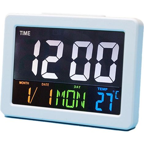 Sveglia elettronica da tavolo con display LCD a colori, ampio schermo che visualizza temperatura e data - bianca (1/4)