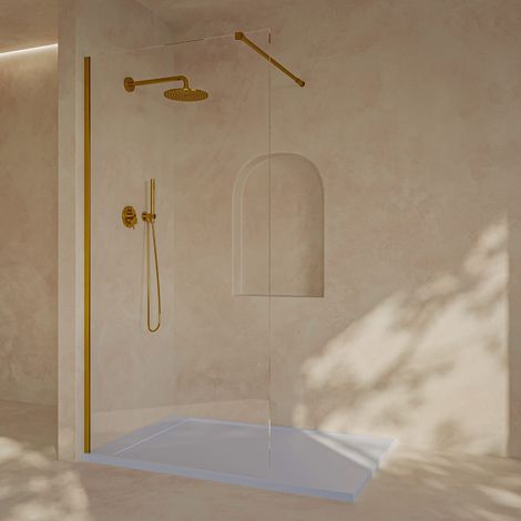 SOULHOME Parete doccia fissa, installazione facile , vetro di sicurezza 8 mm anticalcare, 120 cm di larghezza x 200 cm di altezza, profilo Dorato (1/5)