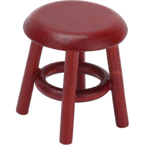 Tabouret rond miniature en bois de rose à l'échelle 1:12 pour meubles de maison de poupée et accessoires. (1/5)