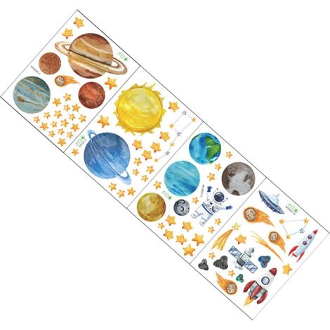 4feuilles Stickers Muraux Astronautes Planète Décoration Chambre Garçon Fille Intérieur Mur Fenêtre (1/5)
