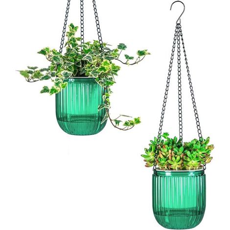 Maceta colgante autorriego de 11,4 cm con orificio de drenaje para interiores，maceta colgante pequeña para exteriores，colgador de plantas (1/5)