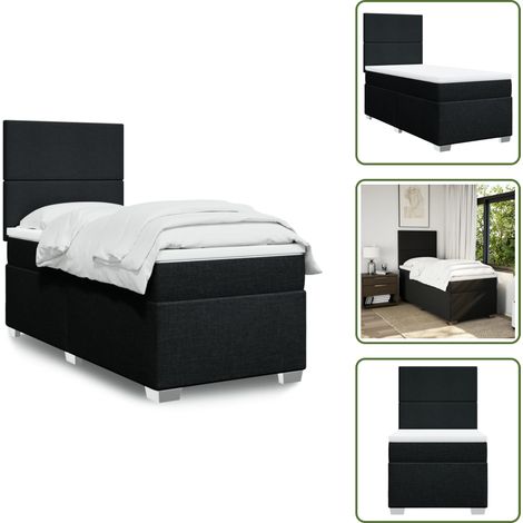 Sommier à lattes de lit avec matelas Noir 90x200 cm Tissu - Lit Double - Literie - Matelas - Sommier - Chambre À Coucher (1/5)
