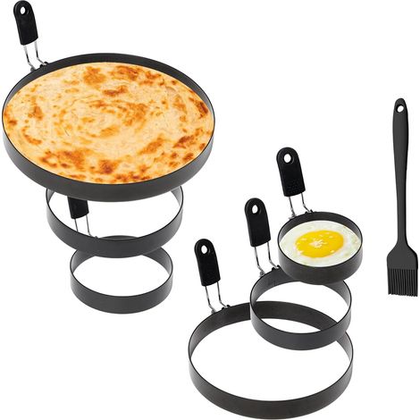 6 Pièces Anneaux à Oeuf en Acier Inoxydable Anneaux D'oeuf Antiadhésifs avec Poignées Pliante Moule À Oeufs Frits Moule Oeuf au Plat pour Crêpes,Sandwichs,Mini Burgers(7.5/9/10/12/15/20cm)