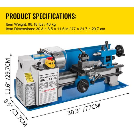 Mophorn Mini-Metalldrehmaschine, 550 W, variable Geschwindigkeit 50 – 2500 U/min, Präzisions-Tischdrehmaschine, 7 x 14 Zoll, für die Verarbeitung und Modellierung von Miniteilen (1/4)