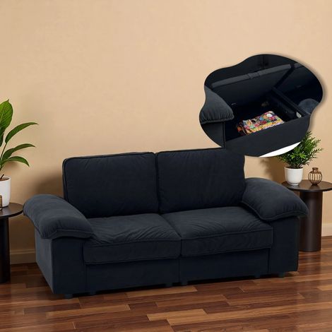 Canapé Droit 2 places, En polyester peluche Avec Rangement Sous Siège,201×91×89 cm,Noir (1/5)