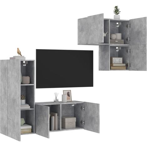 4-tlg. Wohnwand Betongrau Holzwerkstoff