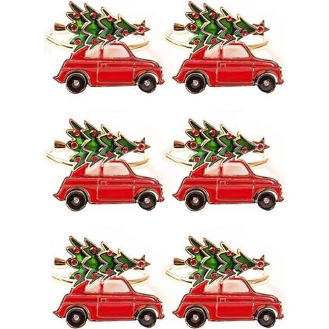 6 pezzi creativi e carini a forma di auto, metallo, Natale, portaanelli multicolore in tessuto, anello con fibbia, decorazione da tavolo (1/4)