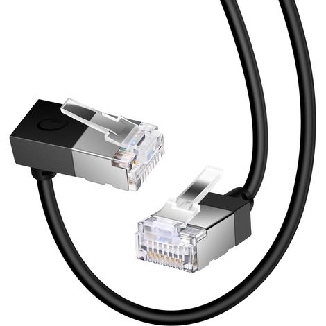 Slim Cat6 Gigabit Ethernet Cable with 90° Down Angle 2M, UTP  Cat6a Right Angle RJ45 Patch Cable Slim 90 Degree LAN Cord for PC Router Windows (Black) (1/5)