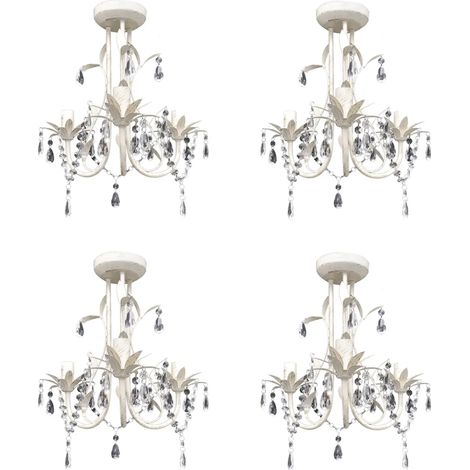 Set di 4 lampadari a sospensione in cristallo acrilico, design elegante, sala da pranzo, 30 x 35 cm, metallo bianco, 020046388
