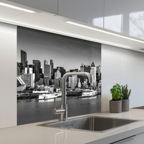 REVETEMENT MURAL DE CUISINE, CRÉDENCE DE CUISINE Skyline - Ville - Gratte-ciel - Noir - Blanc 80x80 cm (1/5)