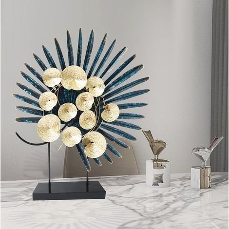 Objet déco à poser feuille de palmier ton bleu et or (1/3)