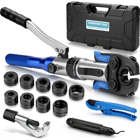 Pince à Sertir Hydraulique Professionnelle 80kN avec Mâchoires & Contour en V et TH - Outil de Sertissage Pour Tube en Vuivre, Acier Inoxydable, PEX, PAP, PEX-AL-PEX, Tuyaux Composites V12 V15 V18 V22