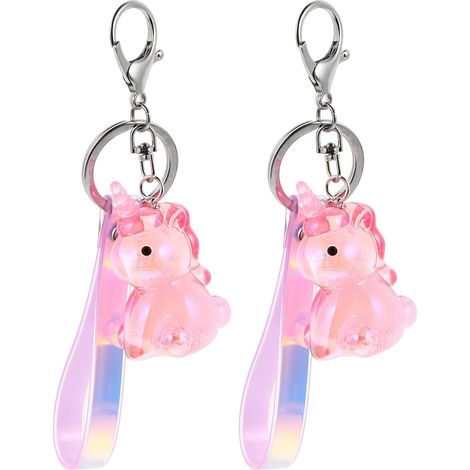 Unique and Pretty Design Keychains in Pink Acrylic, Set of 2 Unicorn Charming Accessory Hanging Pendant for Backpack or Handbag (1/5)