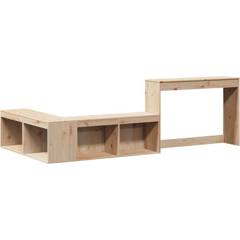 Mesita de noche con escritorio de diseño en forma de L 232 x 122 x 75 cm madera de pino DEC033115