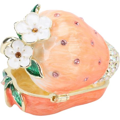 Strawberry Jewelry Box with Floral Decor, Elegant Jewelry Case for Rings and Earrings, Delicate Storage for Bedroom or Gift, Decorative Keepsake Box for Women (1/5)