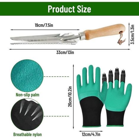 Désherbeur Manuel - Multifonctionnel - Acier Inoxydable - Avec Gants - Outil de Jardinage (1/5)