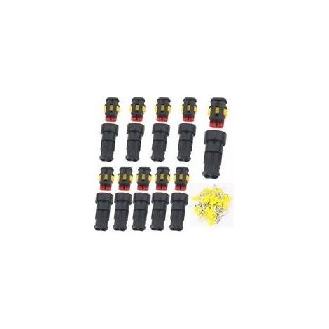 Imperméable à l'eau Connecteur 12V, Connecteur étanche électrique Prise Male et Fem 1,5 mm Terminaux, Waterproof Fil électrique Connecteur pour Moto Auto Truck (2 Pin 10 Pack) (1/5)