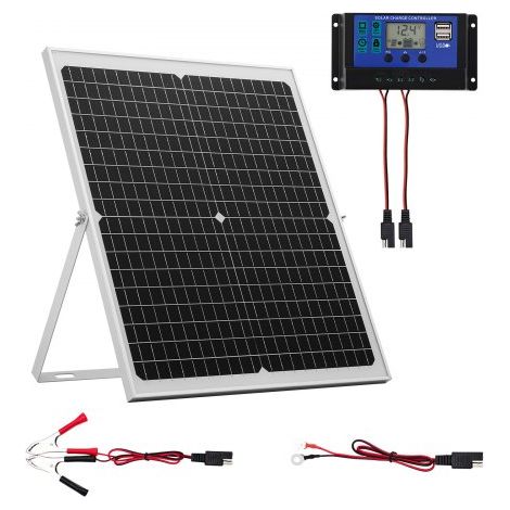 12V Monokristallines Solarpanel-Kit, Solarbatterieladegerät mit intelligentem MPPT-Controller & verstellbarer Halterung, IP67 wasserdicht für Auto, Boot, Wohnmobil, Motorradanhänger (1/5)
