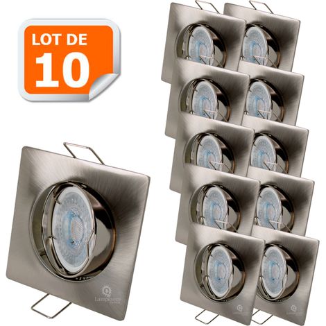 Lot de 10 Spot led carré 230v alu brossé 38° led blanc chaud (1/3)
