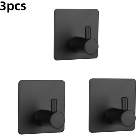 Filiyano-Lot de 3 crochets muraux autocollants noirs pour serviettes, porte, cintres, porte-peignoirs, organiseur de sacs (1/5)