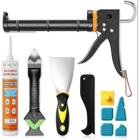 Kit de presse-cartouche en silicone - Pistolet à cartouche blanc étanche 5 en 1 - Extracteur de joint - Convient pour salle de bain, cuisine, sol, fenêtre, évier, cadre (1/5)