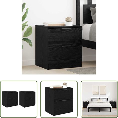 vidaXL Rangement - Cabinet de chevet avec tiroir 2 pcs Chêne noir 45 x 39 x 50cm (1/5)