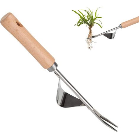 Désherbeur Manuel en Acier Inoxydable avec Outil de Manche en Bois Utilisé pour Le Désherbage Rapide des Sols et des Jardins Y-Shape Manuelle Désherbage Racine Fourche (1/5)