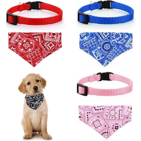 Lot de 4 Colliers pour Chat avec nœud Papillon Amovible Bohême Bandana Colliers pour Animaux (Rouge, Bleu, Noir, Rose) (1/5)