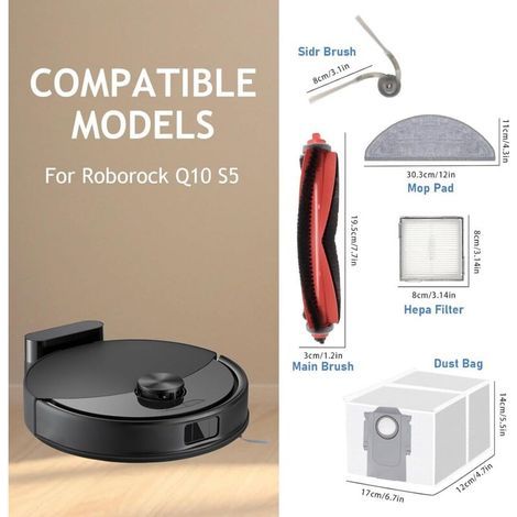 Pièce de rechange pour Roborock Q10 S5 / Q10 S5+ aspirateur robot accessoires, 1 brosse principale, 6 Chiffon, 4 sacs à poussière, 4 filtres, 4 brosses latérales (1/3)