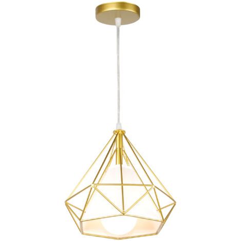 royaluxe- Lampe De Plafond En Fer Plafonnier Vintage En Forme De Cage De Diamant 25CM Lustre De Restaurant, Bar, (Or) (1/5)