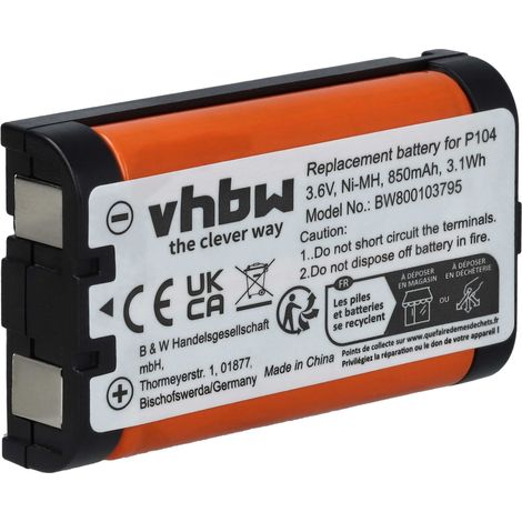 vhbw Akku kompatibel mit Panasonic KX-TG5421W, KX-TG5422, KX-TG5421S, KX-TG5422M, KX-TG5423, KX-TG5423M schnurlos Festnetz Telefon (850 mAh, 3,6 V)