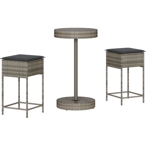 Maison Exclusive - 3-tlg. Gartenbar-Set mit Kissen Grau Poly Ratt
