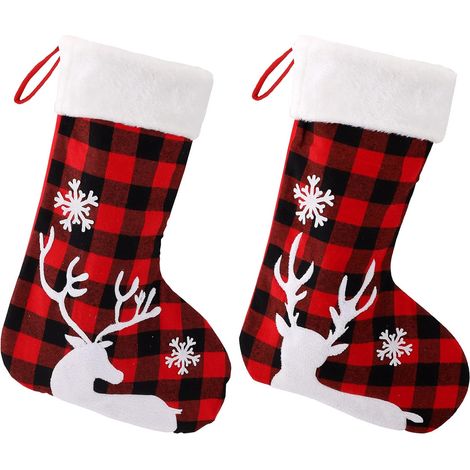 Lot de 2 Chaussette de Noël, Motif Renne, 44 cm, Cadeau à suspendre, Décoration cheminée et sapin (1/5)