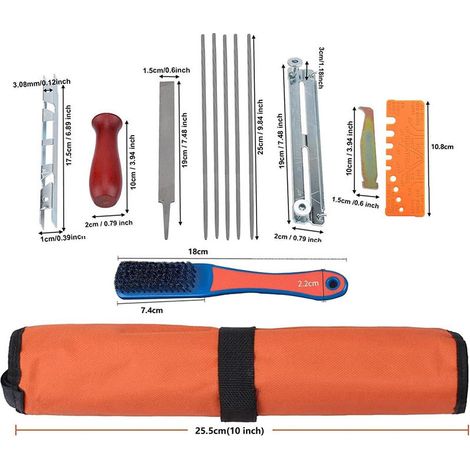 Lot de 10 limes en sachet pour tronçonneuse, limes pour tronçonneuse électrique, limes pour scie à huile, limes en acier pour tronçonneuse (ensemble de 13 pièces [sac orange]) (1/5)