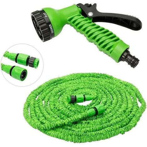Tuyau d'arrosage - Extensible 20m à 40m - Pistolet 7 jets - Vert - Compatible tous embouts (1/4)