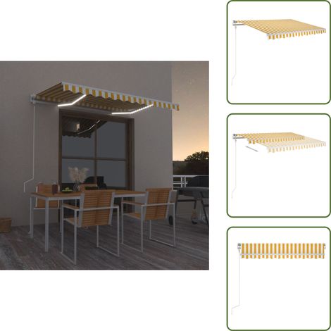 Auvent automatique capteur de vent/LED 350x250cm Jaune et blanc - Auvent Retractable - Parasol Exterieur - Abri Solaire - Tente De Jardin - Ombre Extérieure (1/5)