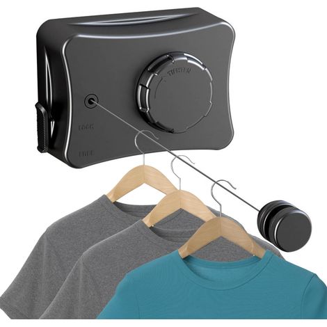 Corde à Linge Rétractable 5.1M: Fil a Linge Extérieur Retractable - Fil a Linge Retractable Murale en Acier Inoxydable, Poinçon Et Support Mural pour Intérieur Et Extérieur - Noir