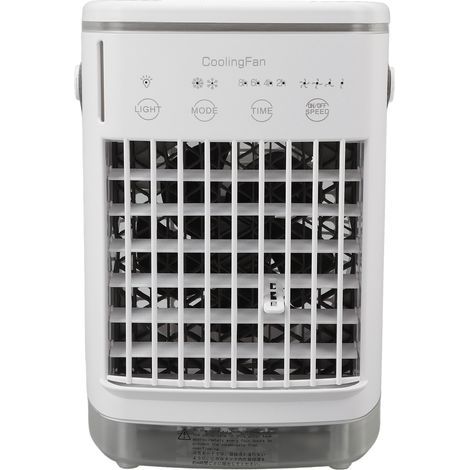 Ventilateur climatiseur portable, 2 modes, 4 vitesses, minuterie, USB, rafraîchisseur d'air par évaporation, avec lumière intégrée pour bureau (1/5)
