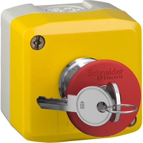 Schneider Electric – Boitier jaune d'arrêt d'urgence à clé complet avec contacts 1NF – Étanche IP66 – Pour unités de signalisation et de contrôle (1/5)