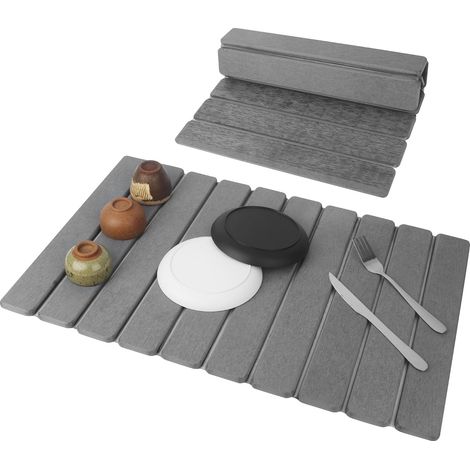 Tapis d'égouttage, 60 x 39 cm, absorbant, séchage rapide, en terre de diatomées, pliable (gris foncé) (1/5)
