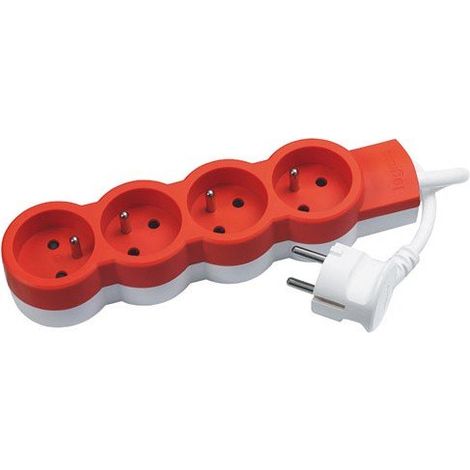 Rallonge Multiprise 4 Prise avec Cordon 1.5m, Courant 2P+T, 16A, 230V, Blanc/Orange